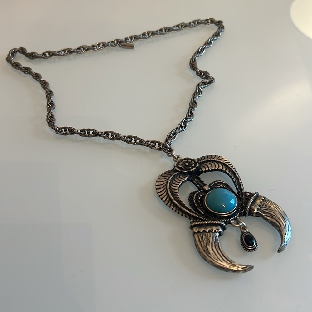 THE KOOPLES | Silver and Turquoise Pendant Statement Designer Necklace